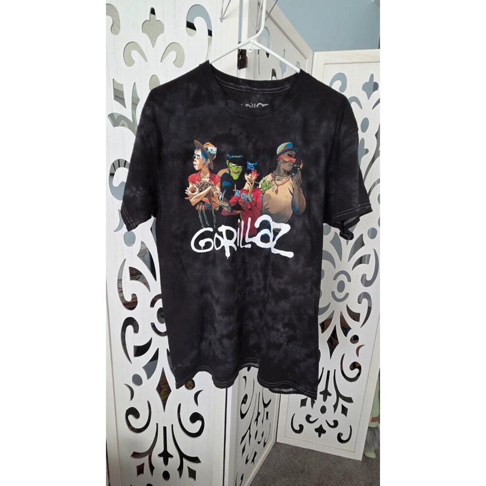 Gorillaz Band Graphic Tie Dye Tee Black Medium Cartoon Rock Shirt Cotton